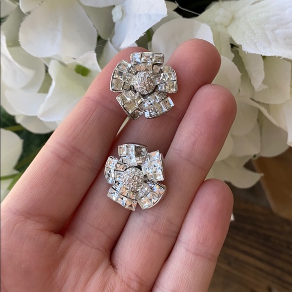 Crystal Clip on Flower Earrings - Picture 2 of 8